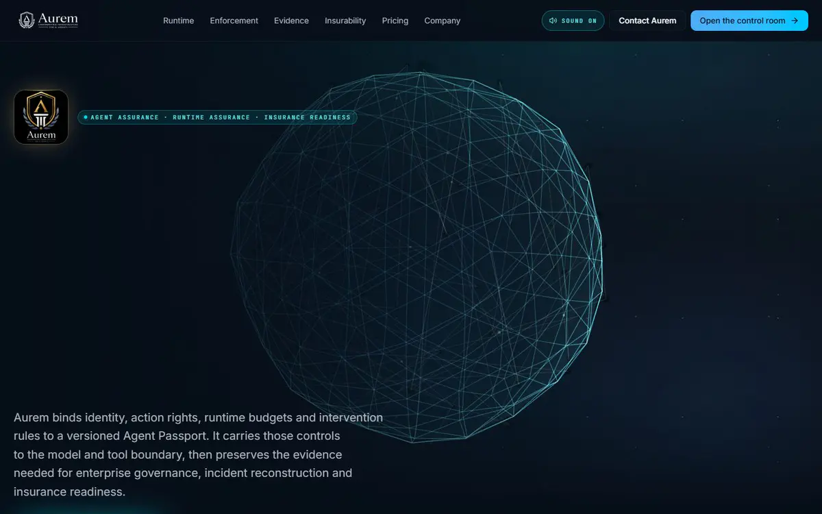 Aurem authority network on the public control-room homepage